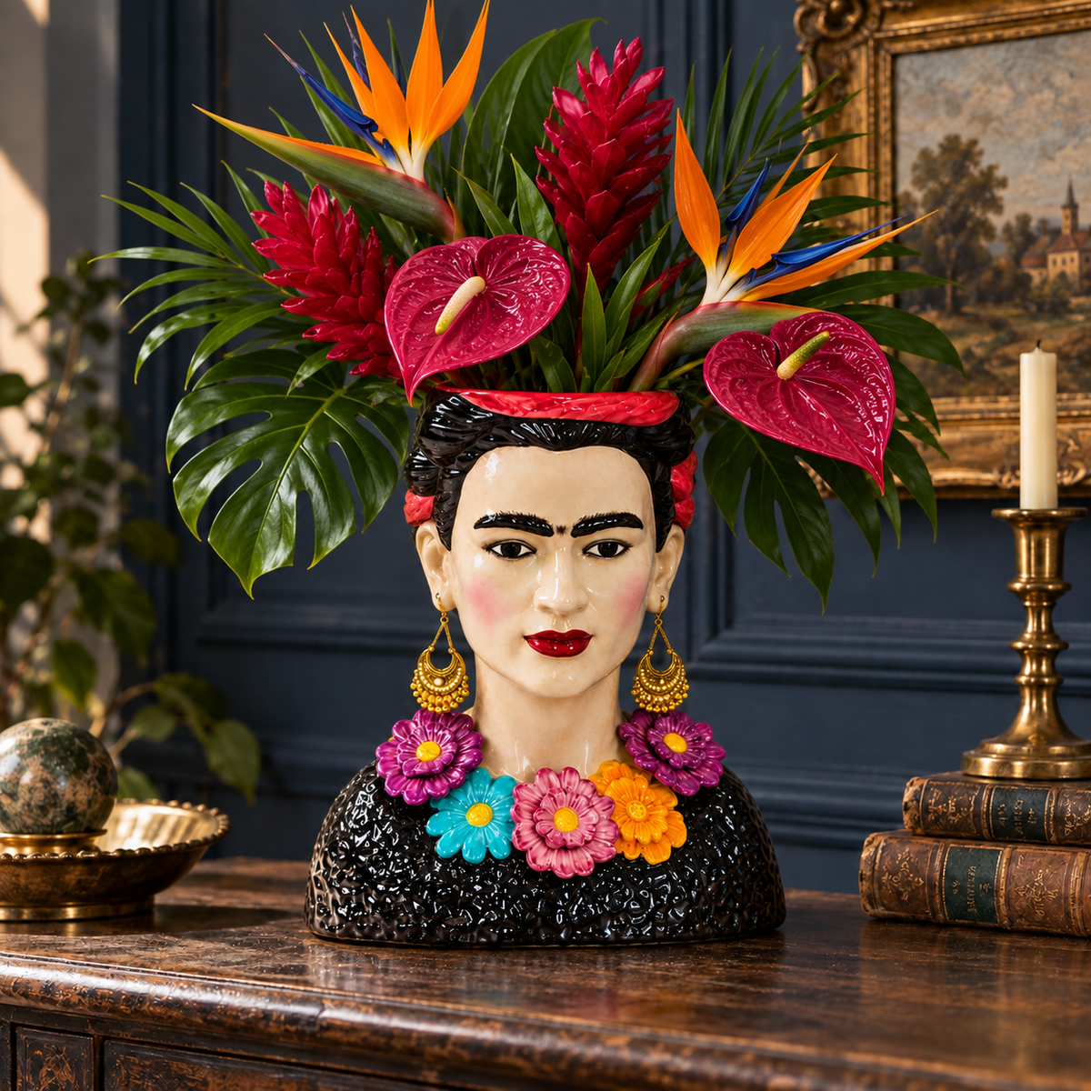 Ceramic Mexicana Bust Vase, Colourful Statement Face Vase, Quirky Home Décor