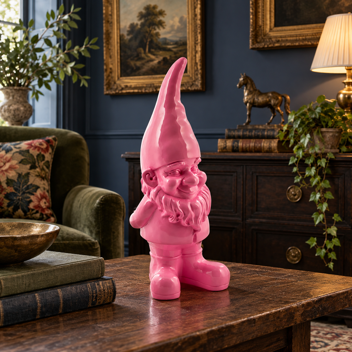 Large Bright Pink Standing Gnome Figure