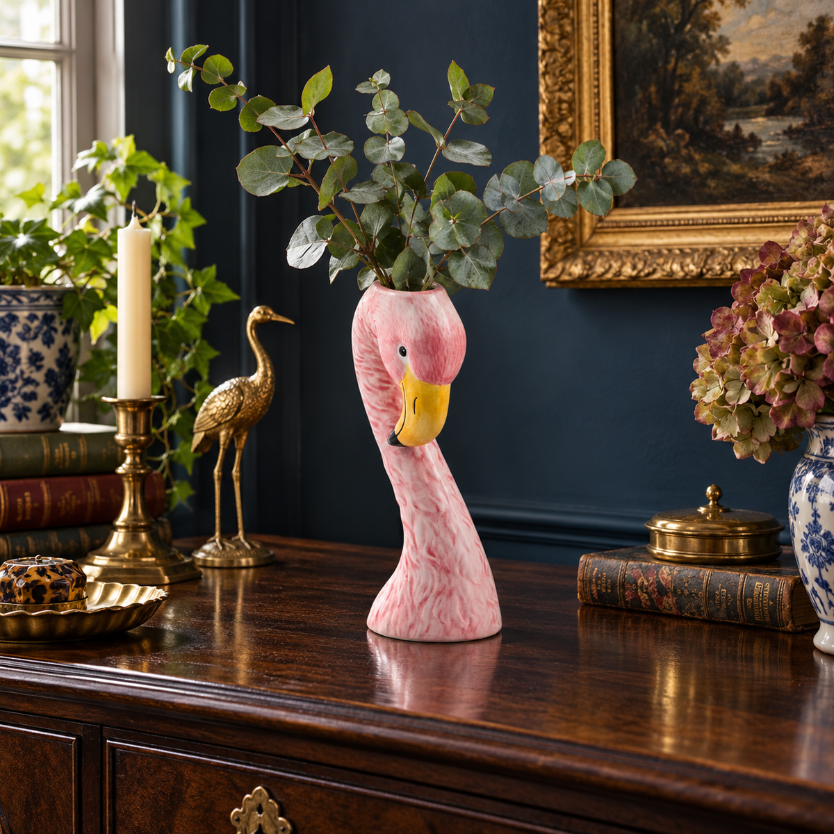 Small Ceramic Pink Flamingo Head Vase