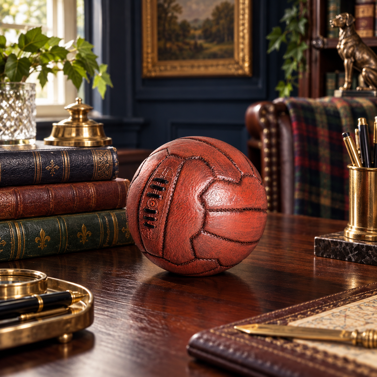 Small Antique Leather-Style Football Desk Ornament