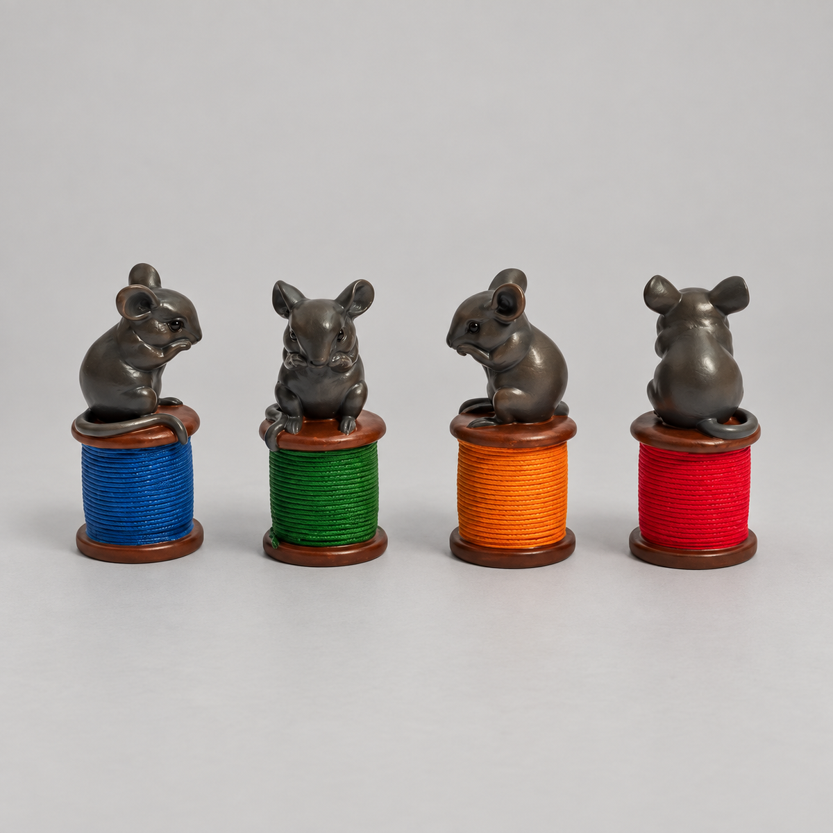 Set of Four Mice on Colourful Cotton Reels