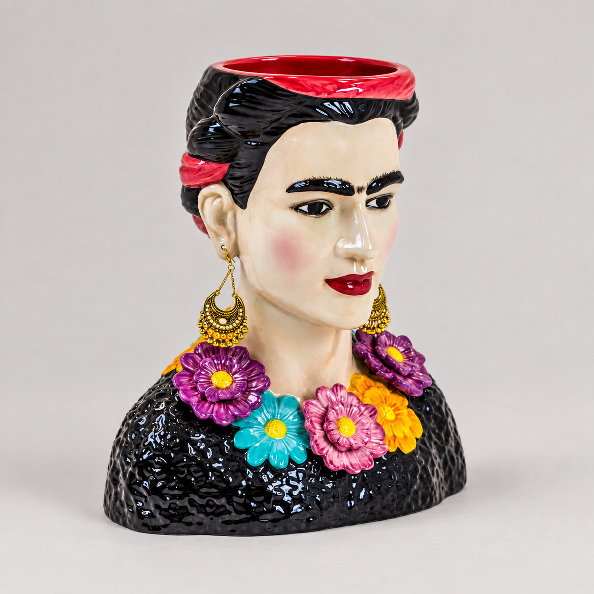 Ceramic Mexicana Bust Vase, Colourful Statement Face Vase, Quirky Home Décor