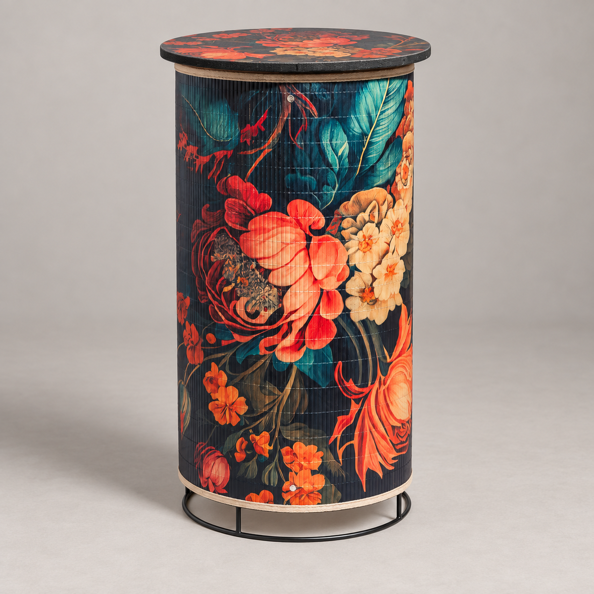 Floral Boho Bamboo Side Table