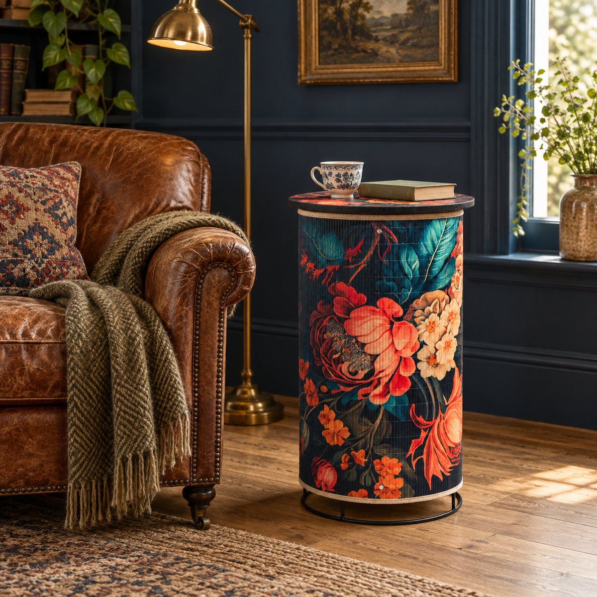 Floral Boho Bamboo Side Table