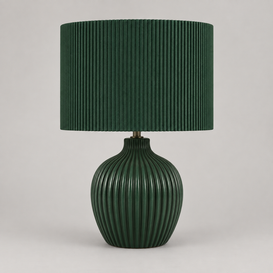Forest Green Table Lamp with Ribbed Corded Shade