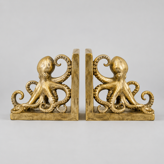 Pair of Gold Octopus Bookends