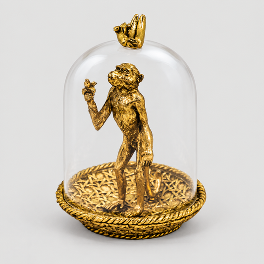 Golden Hungry Monkey in Glass Dome