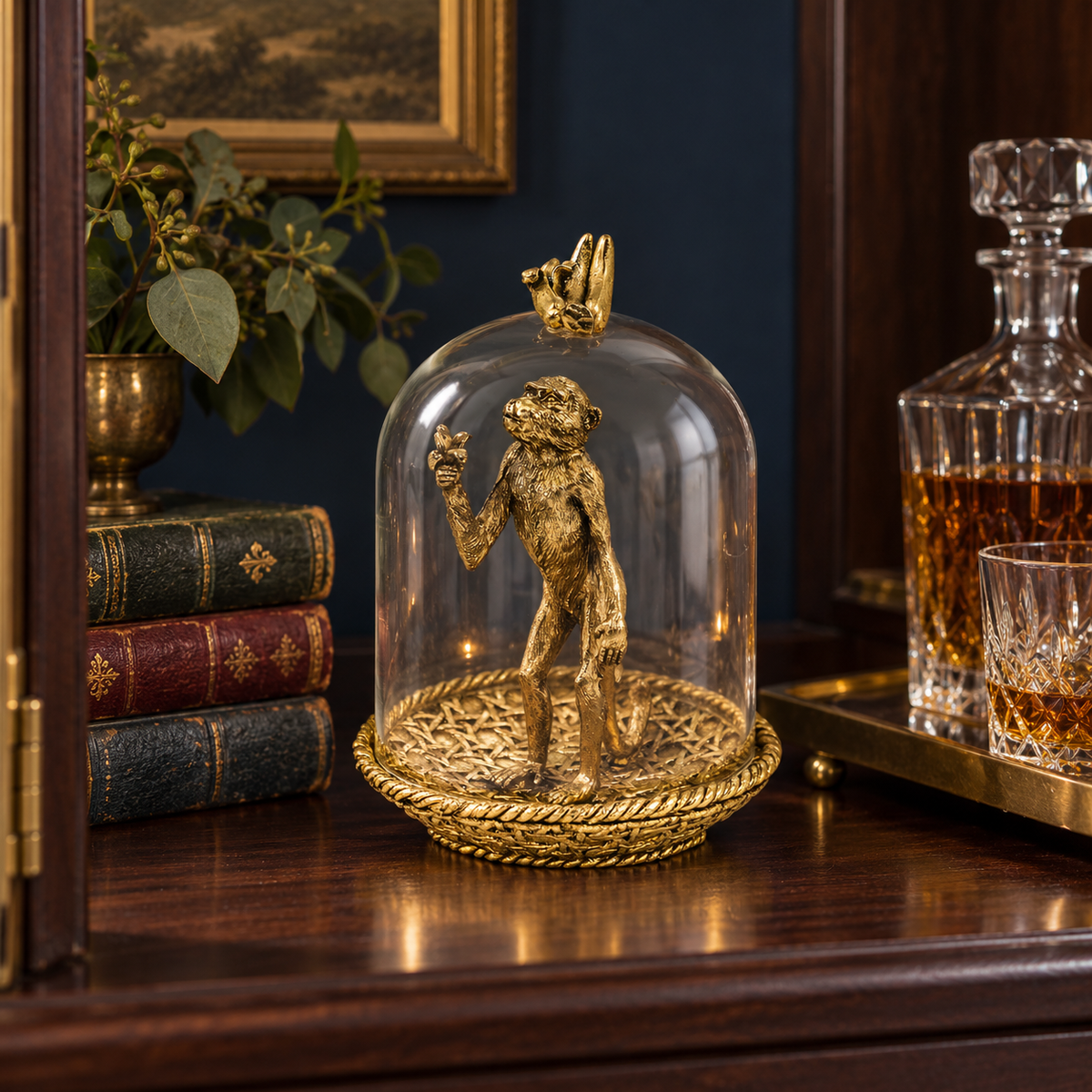 Golden Hungry Monkey in Glass Dome