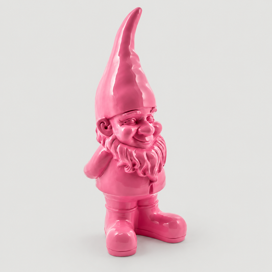 Large Bright Pink Standing Gnome Figure