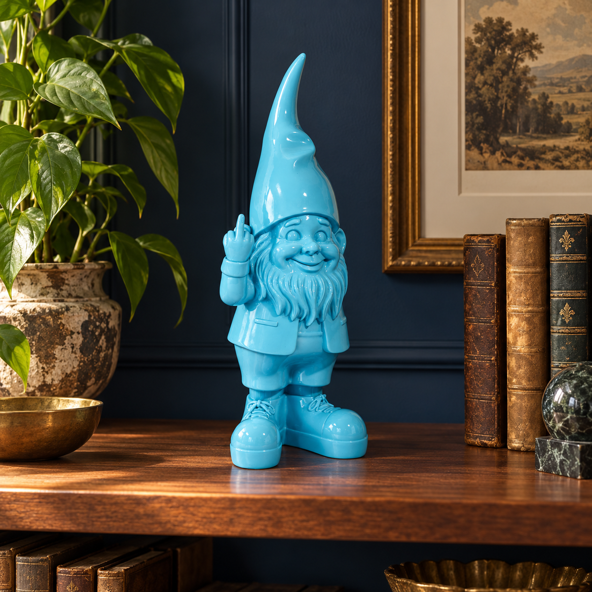Medium Bright Blue Naughty Gnome Figure
