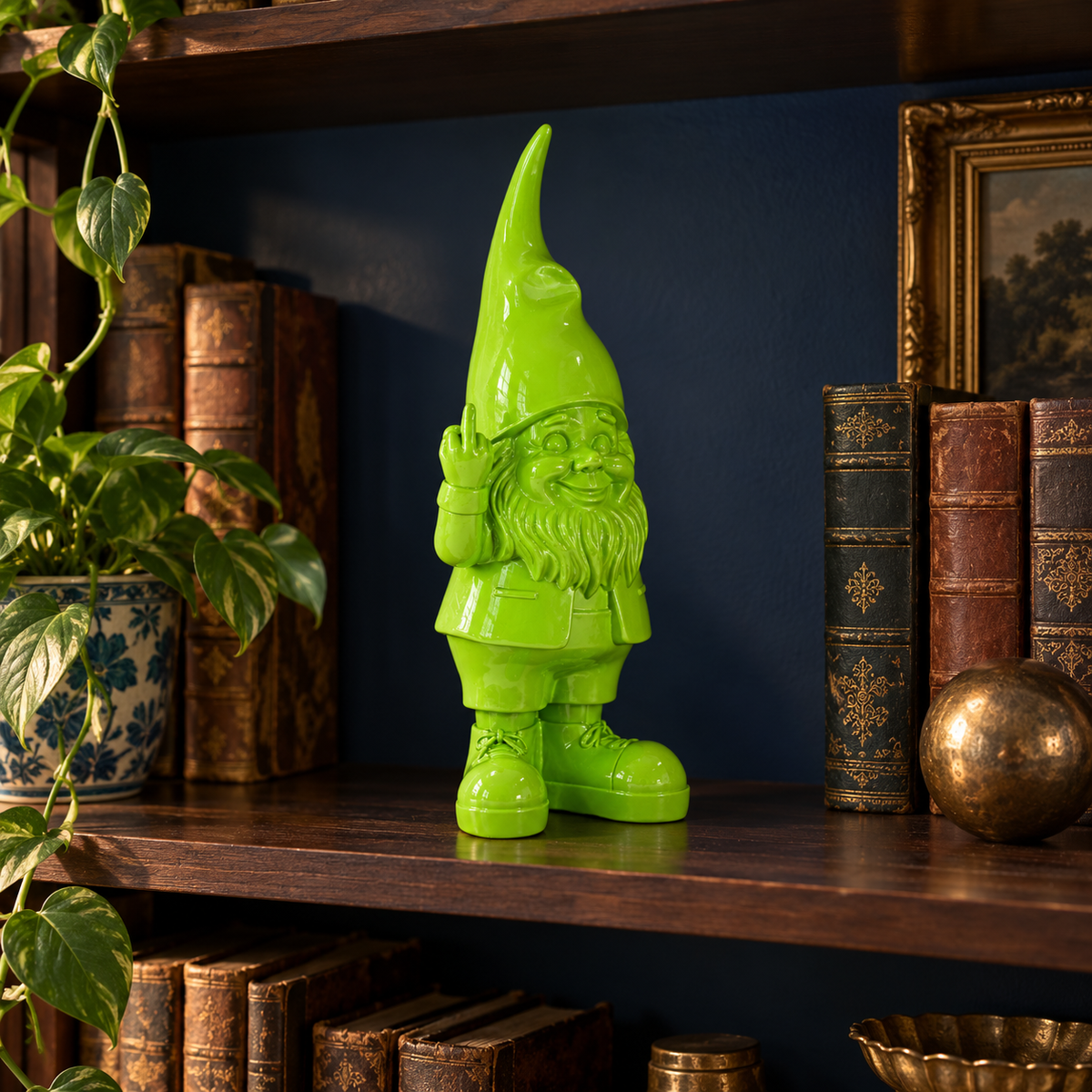 Small Bright Green Naughty Gnome Figure