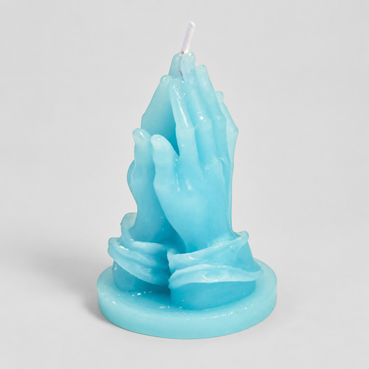 Pale Blue Praying Hands Candle