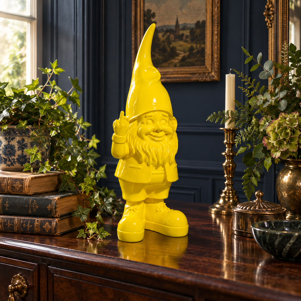 Medium Bright Yellow Naughty Gnome Figure