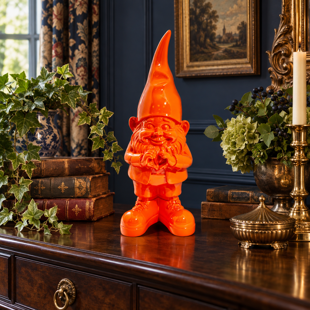 Medium Bright Orange Heart Hands Gnome Figure
