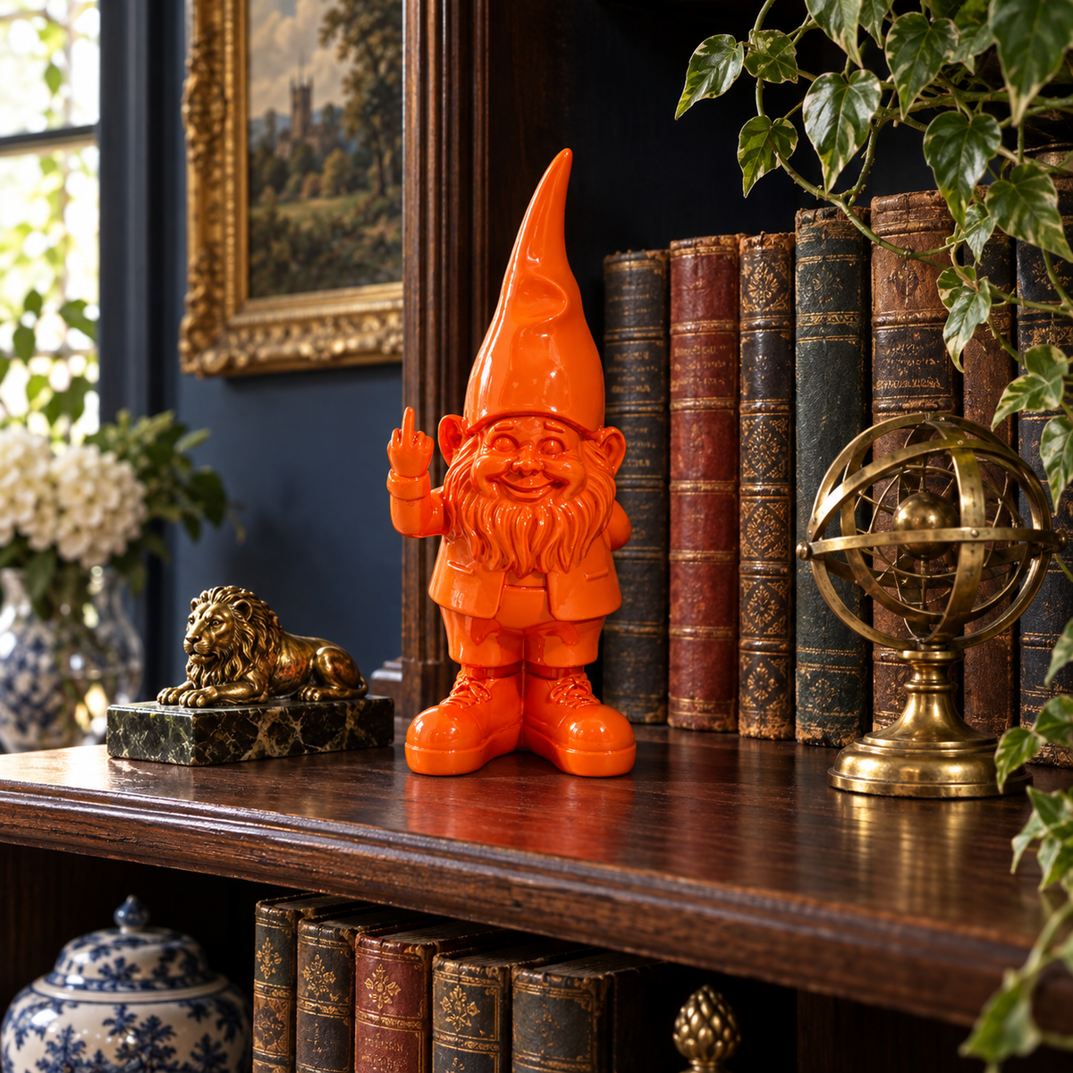 Small Bright Orange Naughty Gnome Figure