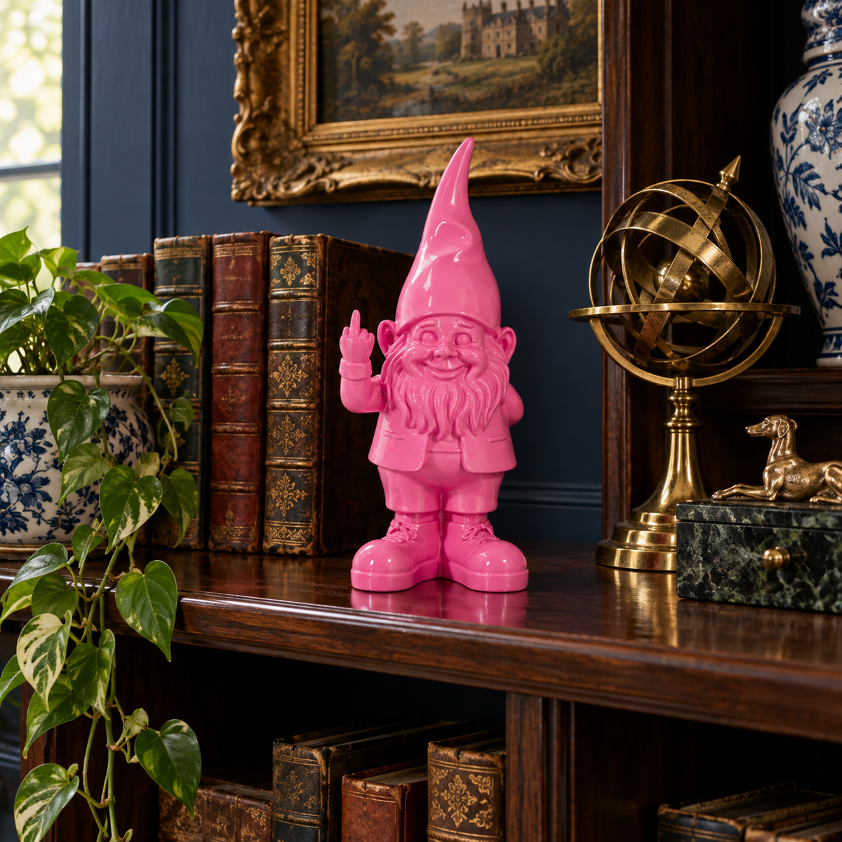 Small Bright Pink Naughty Gnome Figure