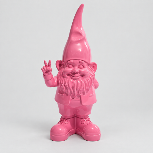 Medium Bright Pink Peace Gnome Figure