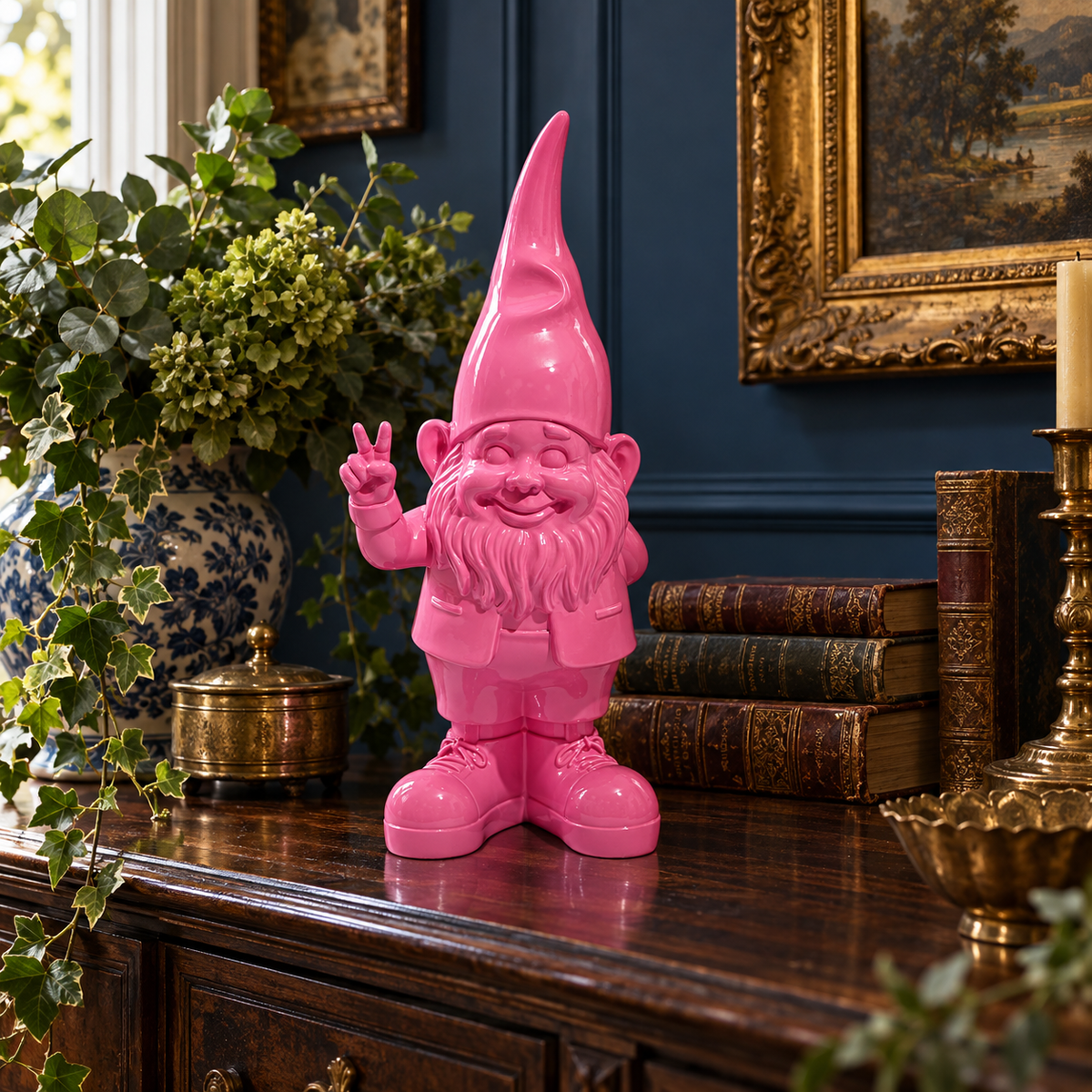 Medium Bright Pink Peace Gnome Figure