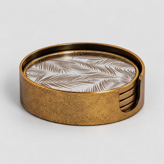 Set of 4 Tropical Leaf Round Coasters