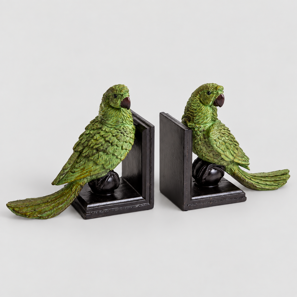 Pair of Green Parrot on Ball Bookends